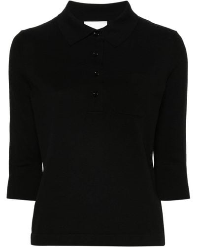Allude Fine-knit Polo Shirt - Black