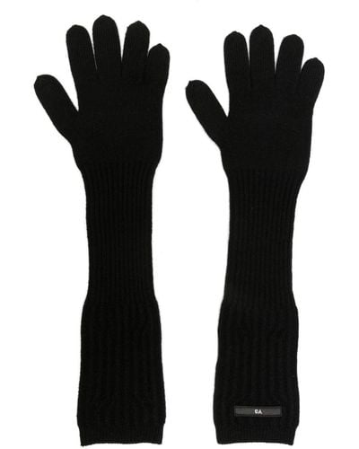 Y-3 Logo-patch Ribbed-knit Long Gloves - Black