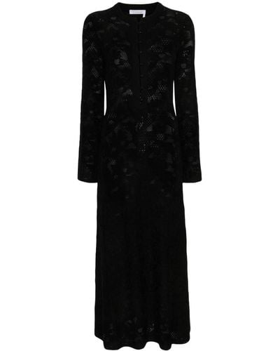 Chloé Robe en maille ajourée à coupe longue - Noir