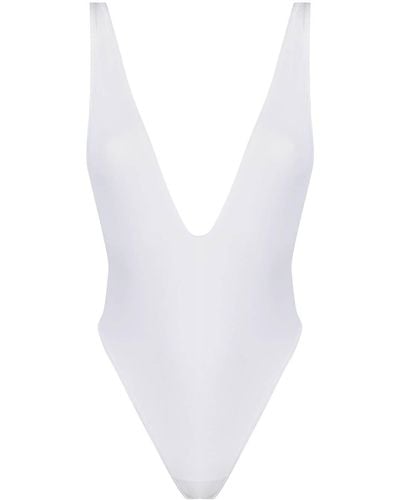 Maison Close Thong V-neck Bodysuit - White