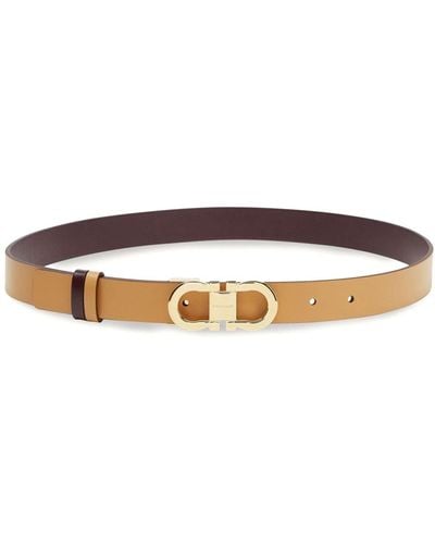 Ferragamo Brown Gancini Reversible Leather Belt - White