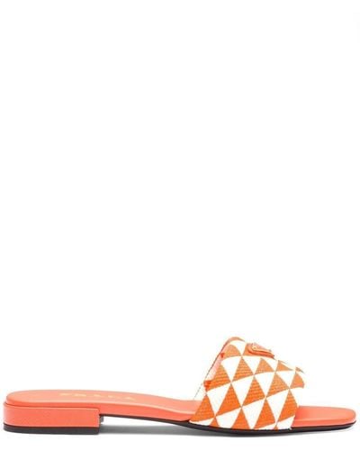 Prada Slippers Met Logoplakkaat - Oranje