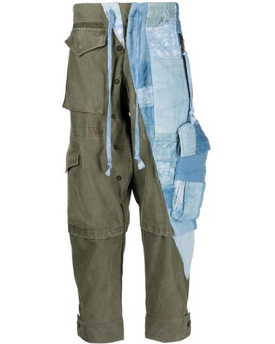Greg Lauren Pantalones capri con diseño patchwork - Azul
