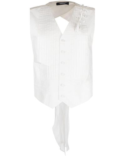 Undercover Crystal-embellished Pleated V-neck Top - White