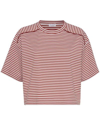 Brunello Cucinelli T-shirt en coton à rayures - Rouge