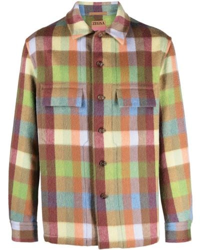 Zegna Plaid-check Pattern Cashmere Shirt Jacket - Green