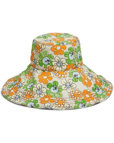 Marni Floral-print Wide-brim Cotton Hat - Green