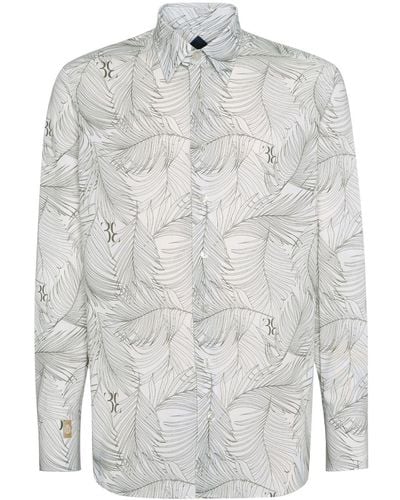 Billionaire Leaf-print Linen Shirt - Grey