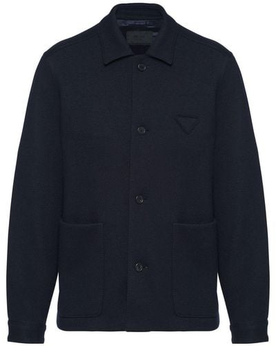 Prada Classic-collar Knitted Coat - Blue