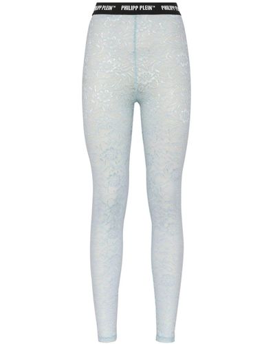 Philipp Plein Logo-waistband Lace leggings - Grey