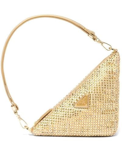 Prada Triangle Crystal-embellished Shoulder Bag - Metallic