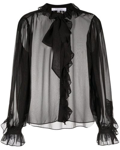 FRAME Ruffled Button-up Silk Shirt - Black