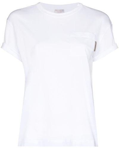 Brunello Cucinelli T-Shirt mit Umschlag - Weiß