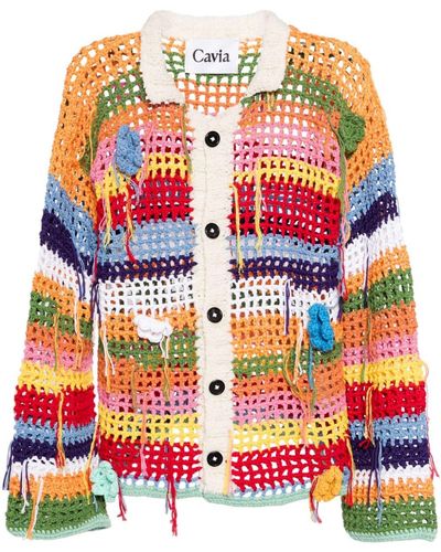 CAVIA Striped Crochet-knit Cardigan - Rood