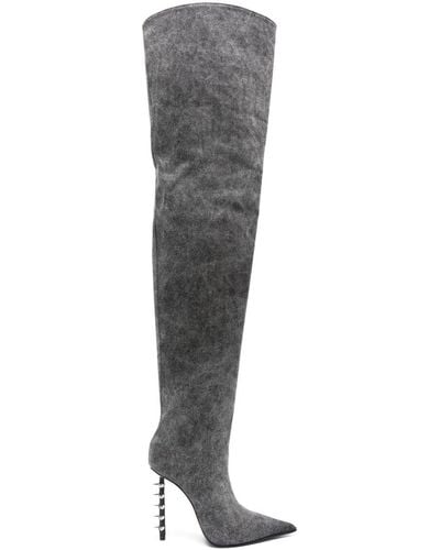 Le Silla Jagger 125mm Denim Knee Boots - Grey