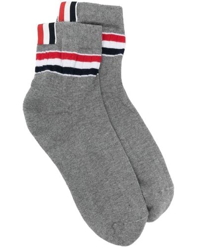 Thom Browne Striped Rib-knit Socks - Grey