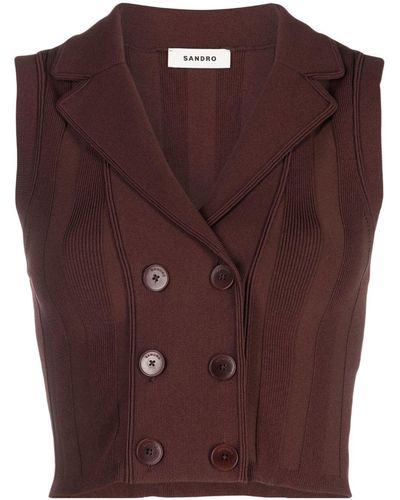 Sandro Double-breasted Cropped Vest - Purple