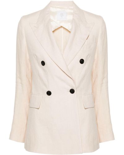 Eleventy Double-breasted Linen Blazer - Natural