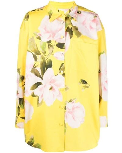 Valentino Garavani Floral Print Shirt Mini Dress - Yellow