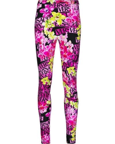 Versace Floral Print leggings - Women's - Polyamide/spandex/elastane - Pink