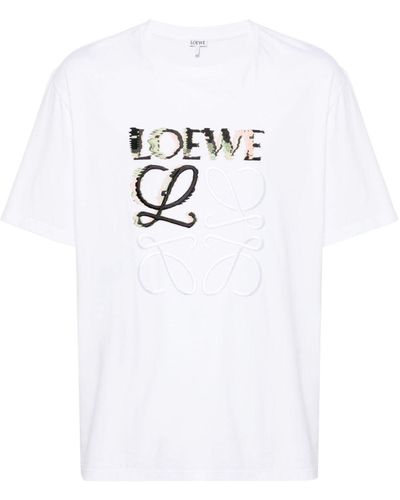 Loewe Katoenen T-shirt Met Geborduurd Logo - Wit