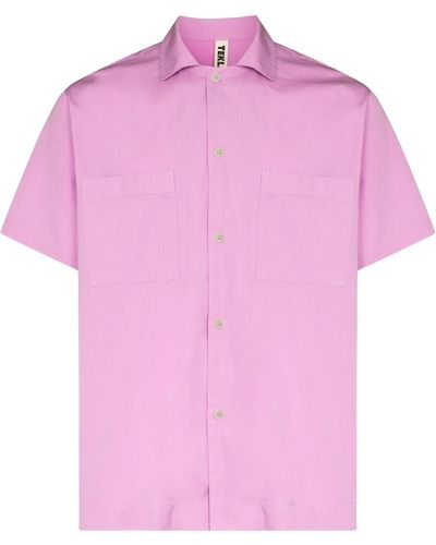 Tekla Short-sleeve Organic Cotton Pajama Shirt - Pink