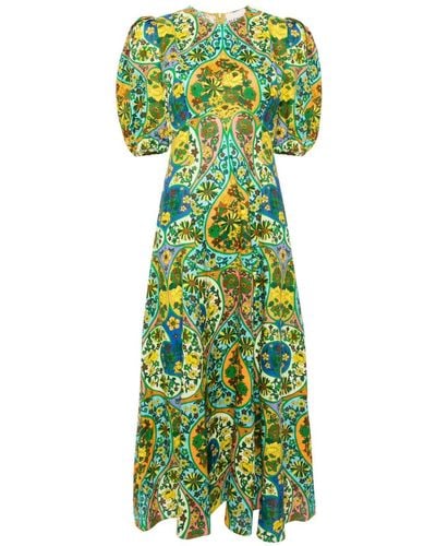ALÉMAIS Sofie Floral-print Linen Dress - Green