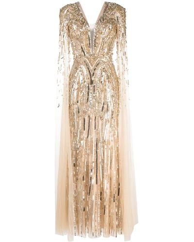 Jenny Packham Gold Rush Sequined Cape Gown - Natural