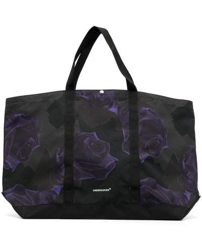Undercover Rose-print Taffeta Tote Bag - Black