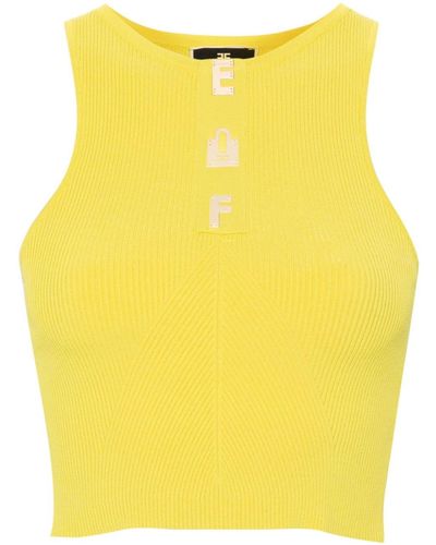 Elisabetta Franchi Haut crop nervuré à plaque logo - Jaune