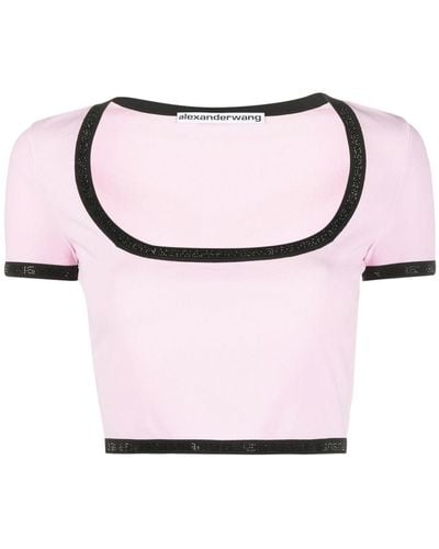 Alexander Wang Contrast-trim Cropped T-shirt - Pink