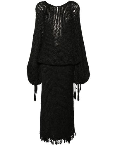 Khaite Reagan Tasseled Open-knit Dress - Black