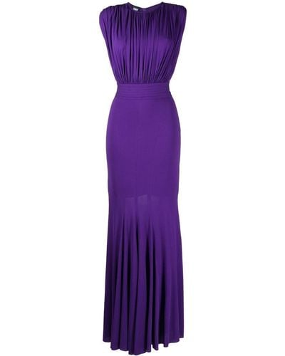 Hervé L. Leroux High-neck Draped Fishtail Gown - Purple