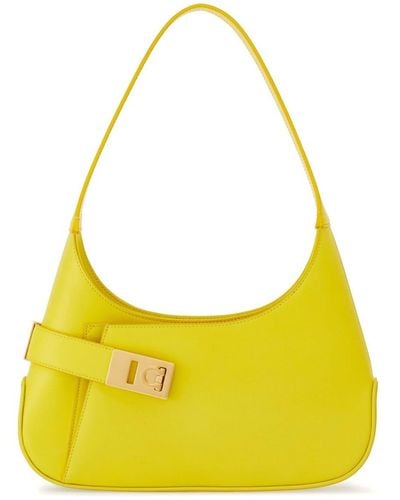 Ferragamo Medium Hobo Leather Shoulder Bag - Yellow