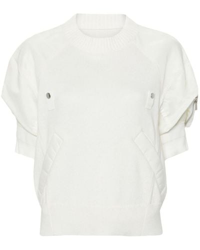 Sacai Paneled Ribbed-knit Sweater - White
