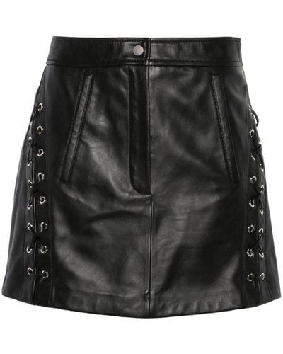 Maje Lace-up Leather Miniskirt - Black