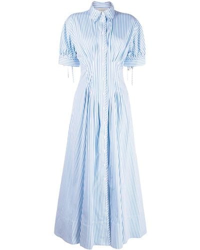 Lee Mathews Striped Flared Midi Dress - Blue