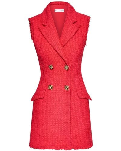 Oscar de la Renta Notched-lapels Tweed Dress - Red