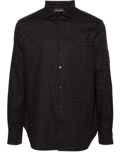 Emporio Armani Logo-jacquard Cotton Shirt - Black