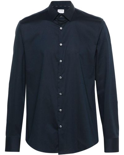Calvin Klein Monogram-embroidered Cotton Shirt - Blauw