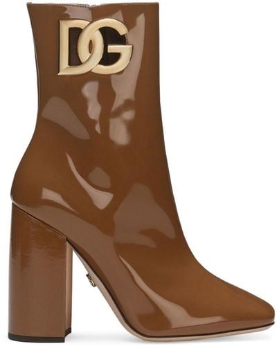 Dolce & Gabbana 90mm Logo-plaque Leather Boots - Brown
