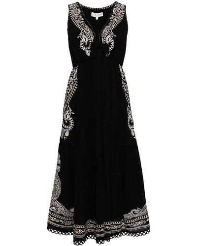 Hale Bob Amara Floral-embroidered Midi Dress - Black