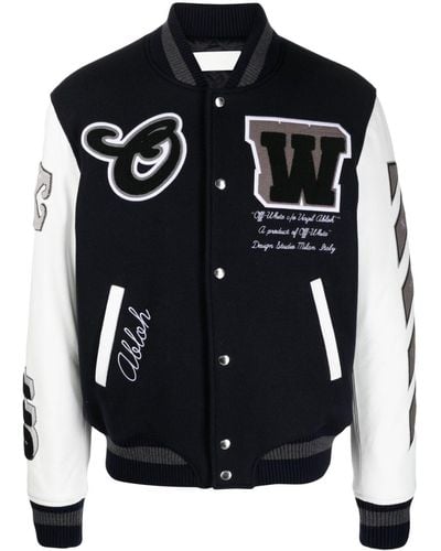 Off-White Leather Varsity Jacket – Black 