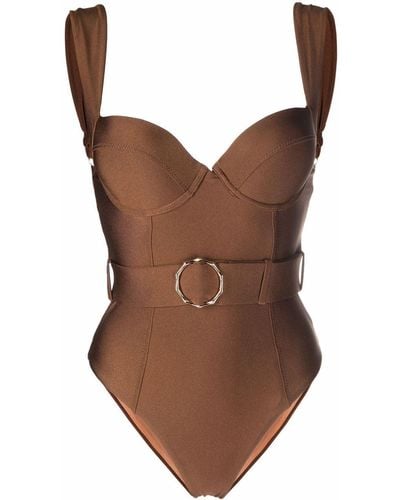Noire Swimwear Belted One Piece Swimsuit - Brown