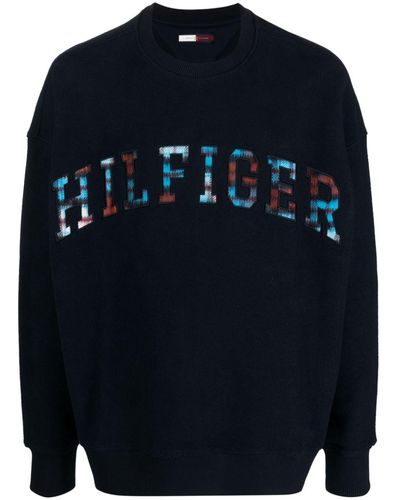 Tommy Hilfiger Tartan-print Logo-embroidered Jumper - Blue