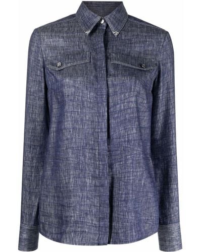 Genny Flap-pockets Button-up Denim Shirt - Blue