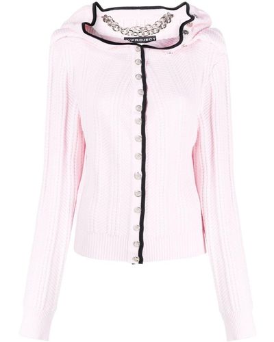 Y. Project Evergreen Ruffled-neckline Wool Cardigan - Pink