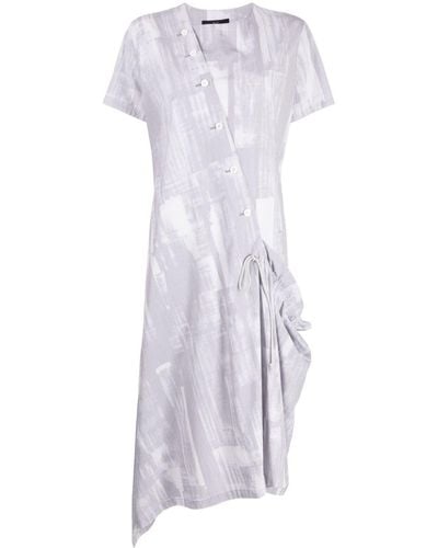 Y's Yohji Yamamoto Striped Draped Midi Dress - White