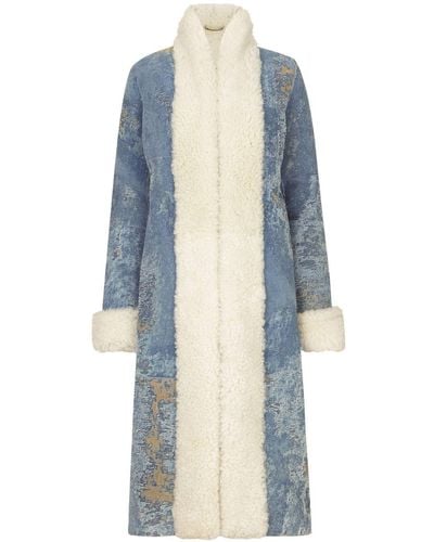 Dolce & Gabbana Distressed-finish Panelled Long Coat - Blauw