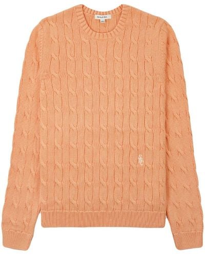Sporty & Rich Logo-embroidered Cable-knit Jumper - Orange
